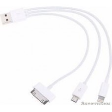 PL1374, Кабель зарядный универсальный USB 2.0 (M) -Lightning/30- pin/Micro-USB (M), 0.2м