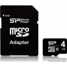 SP004GBSTH010V10-SP, Карта памяти Micro SD 4 ГБ, переходник SDHC, Class 10.