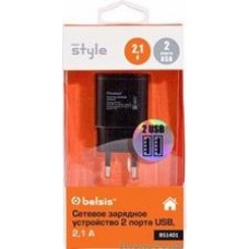 BS1401, Сетевое зарядное устройство 2 USB, 2.1 A, черный