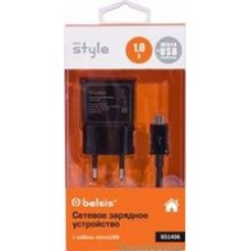 BS1406, Сетевое зарядное устройство 1 USB, 1 A, дата-кабель microUSB, черный