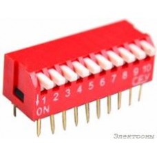 DS1040-10RT, DIP переключатель 10pin угловой красный