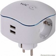 SP-3e-USB, Тройник 3гн 220V + 2xUSB 1000mA, c заземл, (белый)