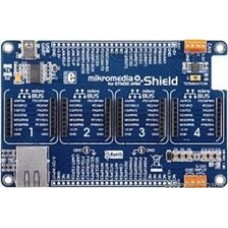 MIKROE-1417, mikromedia Plus for STM32 Shield, Плата раширения для mikromedia Plus for STM32 c 4 разъемами mikroBUS, CAN и Ethernet интерфе