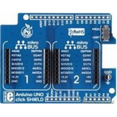 MIKROE-1581, Arduino UNO click shield, Плата расширения для подключения модулей mikroElektronika серии click (mikroBUS) к Arduino UNO