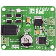 MIKROE-192, 5V-3.3VReg Board, Плата стабилизатора напряжения Uвх:8-16AC/DC Uвых1=5В Uвых2=3.3В