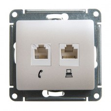 Механизм двойной розетки RJ11+RJ45 категория 5E Schneider Electric GLOSSA, цвет перламутр