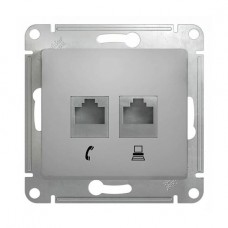 Механизм двойной розетки RJ11+RJ45  GLOSSA, цвет алюминий: от компании Electrony