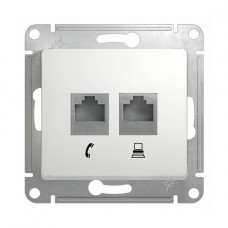 Механизм двойной розетки RJ11+RJ45  GLOSSA, цвет белый: от компании Electrony