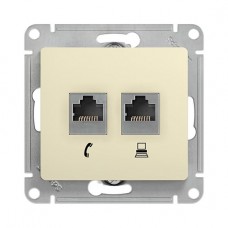 Механизм двойной розетки RJ11+RJ45  GLOSSA, цвет бежевый: от компании Electrony