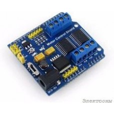 Motor Control Shield, Плата расширения для Arduino на базе 2 х L293D, позволяет управлять 4 DC или 2 шаговыми двигателями