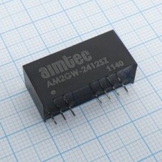 AM2GW-4805S-NZ, DC/DC, 2Вт, вход 18…72В, выход 5В/0.4А, изоляция 1500В DC, КПД 76%, максимальная емкостная нагрузка не более 820мкФ, вход On/Off, SIP9, 26x9.6x12мм, -40…85°C, пластик