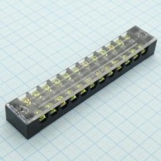 Блок зажимов TB-1512, Клеммная колодка винтовая с крышкой 24 контакта (2х12) М3, AWG14, 2мм2, 15А 600В