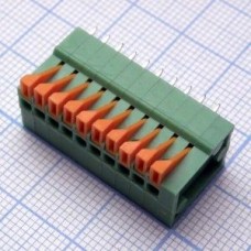 DG141V-2.54-10P-14-00AH, Нажимной безвинтовой клеммный блок на 10 контактов. Зажим типа торцевой контакт. Серия DG141V-2.54