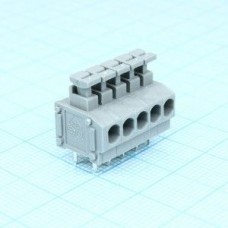 DG235-3.81-05P-11-00AH, Нажимной безвинтовой клеммный блок на 5 контактов. Зажим типа торцевой контакт. Серия DG235-3.81