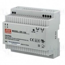 DR-100-24, Преобразователь AC-DC на DIN-рейку  100Вт, выход 24В/5A, рег. вых=±10%Uном, вход176…264V AC, 47…63Гц /254…370В DC, изоляция 3000В AC, в кожухе  100х66х125мм, -10…+50°С