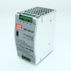 DR-120-24, Преобразователь AC-DC на DIN-рейку  120Вт, выход 24В/5A, рег. вых=±10%Uном, вход 176…264V AC, 47…63Гц /254…370В DC, изоляция 3000В AC, в кожухе  100х66х125мм, -10…+60°С