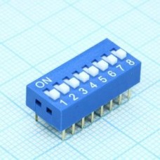 DS-08BBU-G, DIP переключатель 8 групп синий монтаж в отверстие шаг 2.54мм 0.025А 24В с выступающим движком