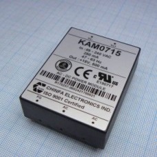 KAM0715, AC-DC, 7Вт, выход +-15В/+-0.25A, вход 85…265V AC, 47…63Гц / 120...370V DC,  изоляция 3000V AC, в кожухе 58х45х19мм, -20…+50°С