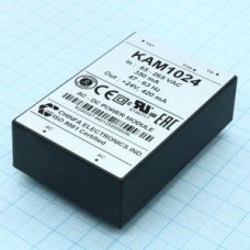 KAM1024, AC-DC, 10Вт, выход 24В/0.42A, рег. вых=±10%Uном, вход 85…265V AC, 47…63Гц / 120...370V DC,  изоляция 3000V AC, в кожухе 76х51х23мм, -20…+50°С