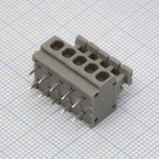 KF124B-3.81-05P-11, Нажимной безвинтовой клеммный блок на 5 контактов. Зажим типа торцевой контакт.