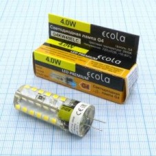 Лампа LED Ecola 4W тёпл. 220V (222), G4,2800k,55*16,320°, силикон