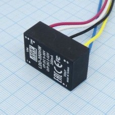 LDD-350HW, DC/DC LED понижающий, вход 9…56В, выход 2…52В/0.35А, КПД до 97%, вход On/Off/DIMM, 31.8x20.3x12.2мм, проводные выводы, -40…85°C, пластик