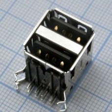 USB A 11 розетка на плату *2, Разъем USB тип А, розетка на плату сдвоенная угловая, 2*4 контакта