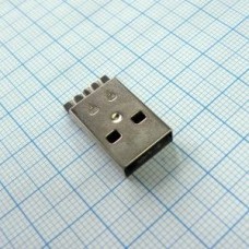 USB A 16 вилка на кабель, Разъем USB тип А,  вилка на кабель с кожухом L=20мм, 4 контакта